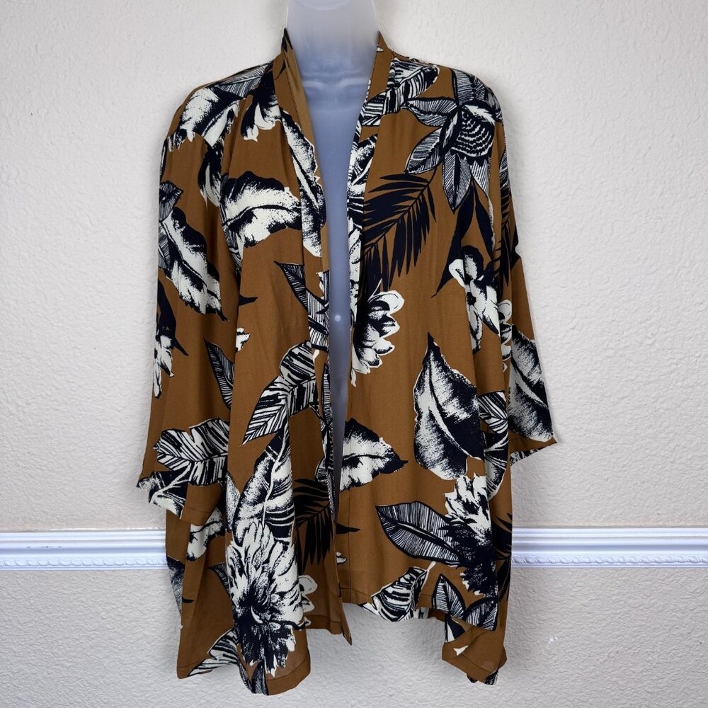 Linea by Louis Dell'Olio Open Front Cardigan Kimono Top Women L Art Floral